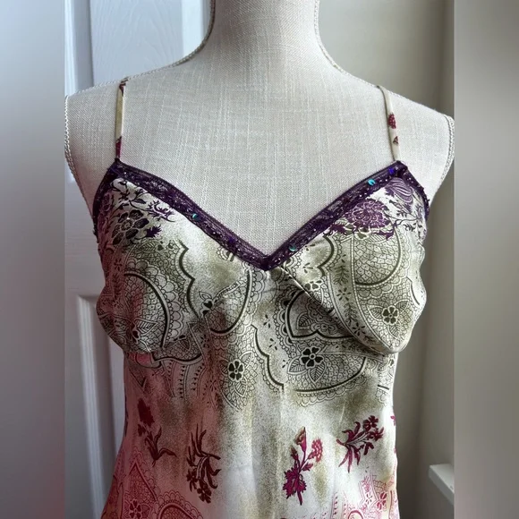 Xhilaration Paisley Satin Sequins Trim Camisole Tank Top - Picture 2 of 9